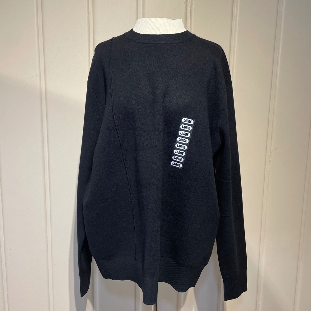 7 Diamonds‎ NWT Mens Crewneck Sweater Large Black Relaxed Fit Knit Pullover